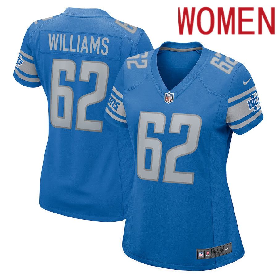 Women Detroit Lions 62 Jarrid Williams Nike Blue Home Game Player NFL Jersey
